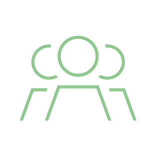 Icon of three people like shapes, depicting a community