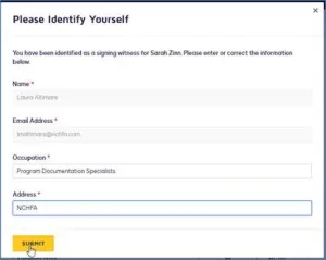 Dialog box asking for identifying information
