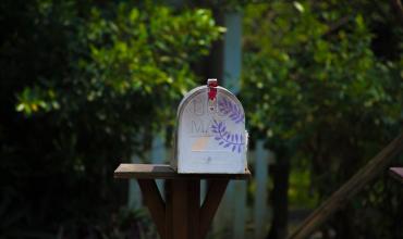 a mailbox with greenery around it