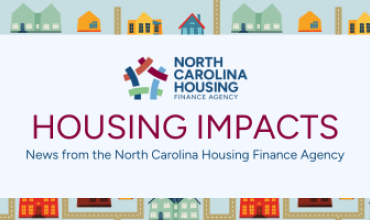 Subscribe to the Housing Impacts Newsletter Background with multi-color houses and foreground that says Housing Impacts with Agency logo