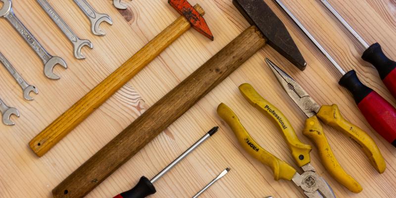 Tools laying on a wood floor